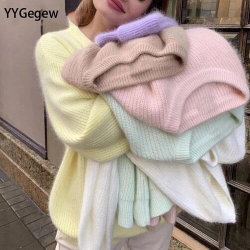 YYGegew Loose Knitted Cashmere Sweaters Women 2021 New Winter Loose Solid Female Pullovers Warm Basic Knitwear Jumper