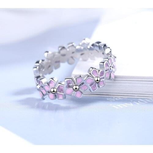 Womens Fashion Romantic lyrical Pink Flower Finger Rings Cute Simple Opening Design Ring Band Wedding Ring Accessories Gifts