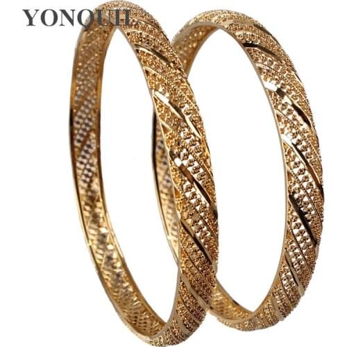 Dubai Gold Color Bangles Women Wedding Vintage Bracelets African European Ethiopia Girls Bride Bangles Gift Accessorues