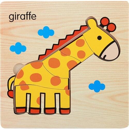 1Pcs Cartoon Wooden Animal and Transportation 3d Puzzle Jigsaw Wooden Toys For Intelligence Kids Baby Early Educational Toy