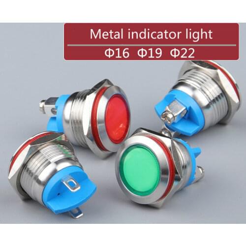 1 Led Metal Indicator Lamp 16mm19mm22mm Waterproof Signal Light 3V 6V 12V 24V 220V Screw Connection Welding Pin Red Yellow Blue