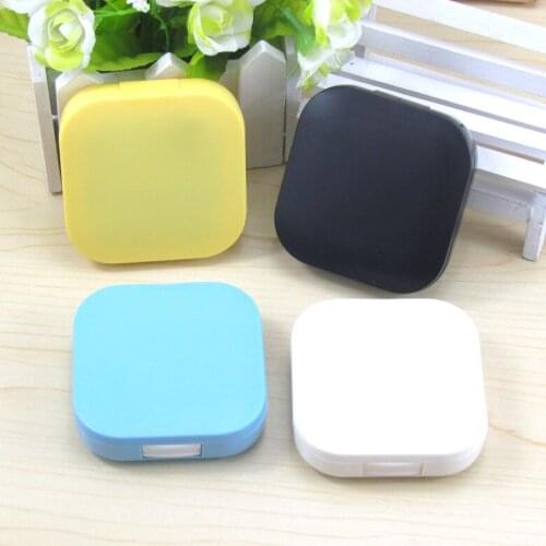 10pcs New High quality Plastic square mirror cover colorful contact lens case Travel convenience Smooth pure color Partner box