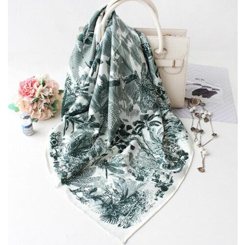 100% Silk Scarf Women Fashion Twill Kerchief Vintage Ethnic Tribal Style Tree Birds Print Shawl Stole Hijab 35"*35"