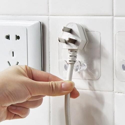 2 Pcs/set Plug Holder Sticky Hooks Power Plug Wall Storage Rack Socket Holder Kitchen Hanger Home Storage Organizer