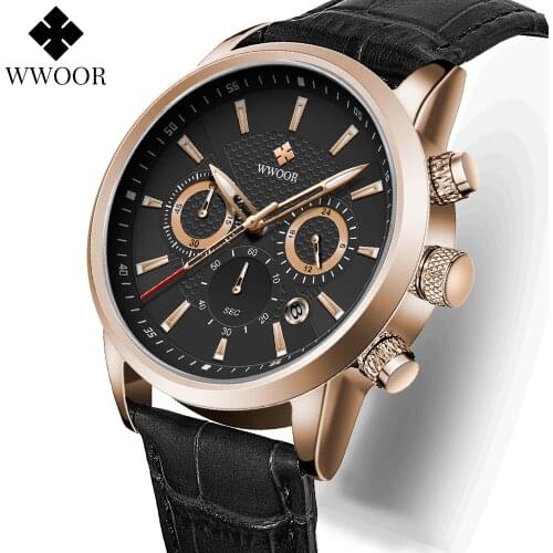 2021 Mens Black Watches Sports Clock WWOOR Top Brand Luxury Casual Leisure Waterproof Wrist Watch For Mens Military Chronograph