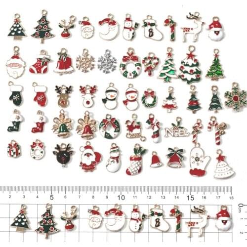 51Pcs Mix Christmas Enamel Charms for Jewelry Making Metal Pendants Beads for Charm Bracelet Earrings Jewelry Decorations Gifts