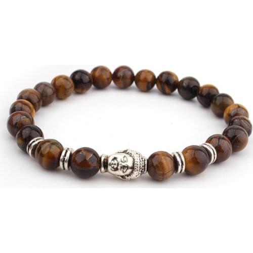 8mm tiger eye Punk multicolor Agate Chakra Healing Reiki Buddha Yoga Bracelet elastic adjustable Volcanic Stone Bangles ftg22