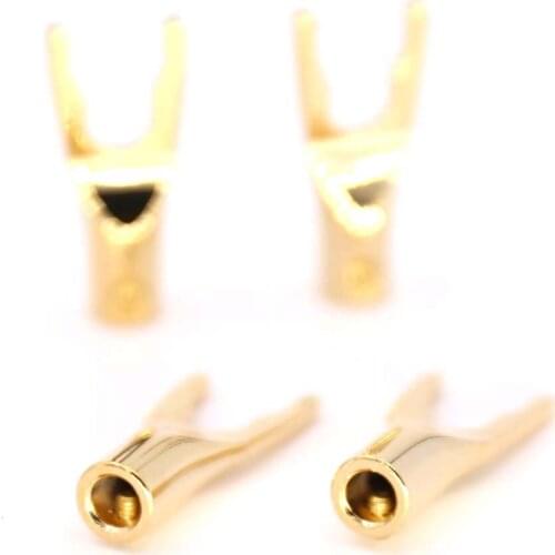 8pcs Audio pure Copper Gold Plated Y Spade Speaker Plugs Audio Screw Fork Connector Adapter