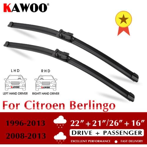 KAWOO For Citroen Berlingo Auto Soft Rubber Windcreen Wipers Blades Model Year From 1996 To 2013 Fit Push Button Arm/U Hook Arm