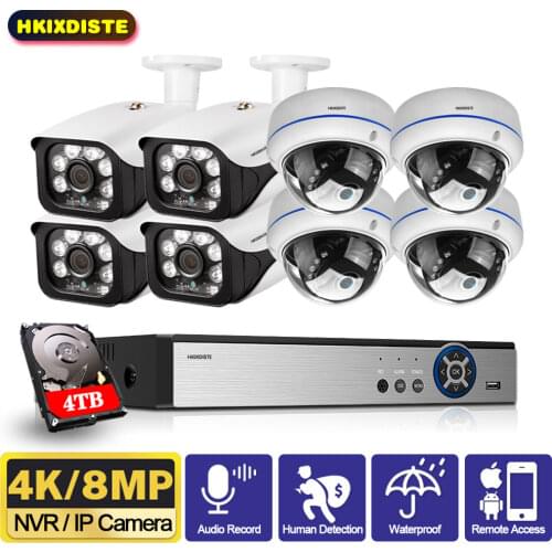 8CH 5MP Wireless NVR POE Security 8 pcs Bullet&Dome IP Camera System IR-CUT P2P CCTV Video Surveillance Recorder Kit Face Record