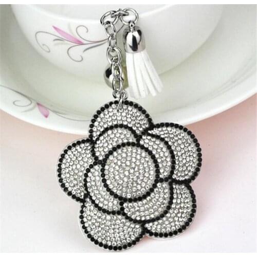 Valentines Day Flower Keychain Tassel Leather Multicolor Crystal Trinket Key Chain For Holder Purse Car Bag Pendant Ring Keycha
