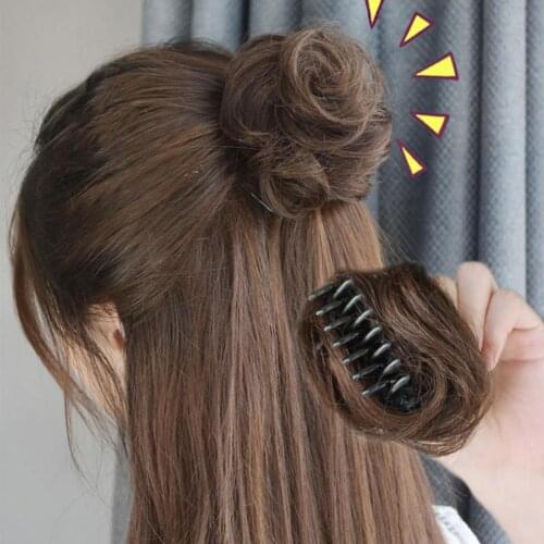 Girls Donut Hair Bun synthetic Wrap On Messy Bun Mini Hair Bun Extension Curly Chignon Claw Clip Hairpiece Topknot Accessory