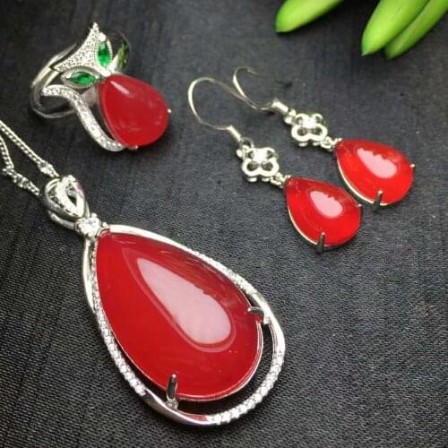 C52#925 silver inlaid natural chalcedony set, the jade face is clean and translucent