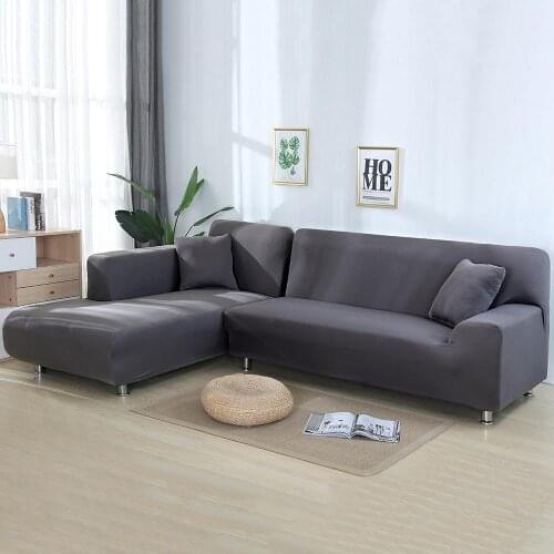 Grey Color Tight Wrap Sofa Cover Elastic Needs Order 2 Pieces Sofa Cover If L-style Sectional Corner Sofa Protector