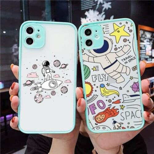 Star Astronaut Phone Case For iPhone 12 11 Mini Pro XR XS Max 7 8 Plus X Matte transparent blue Back Cover