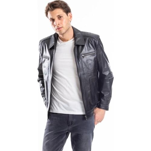 Black Mens Sport Genuine Leather Jacket