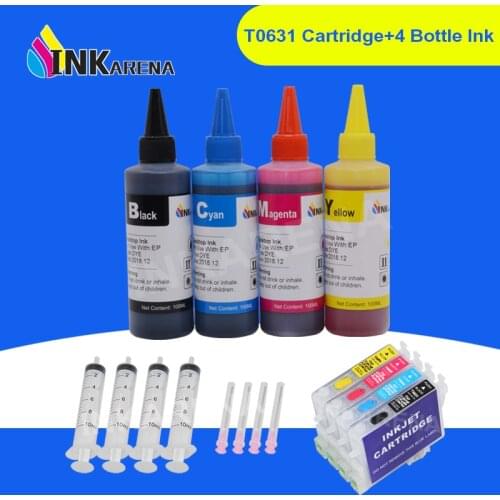 INKARENA 400ml Refill Ink + T0631 XL Printer Ink Cartridge For Epson Stylus C67 C87 C87 Plus CX3700 CX4100 CX4700 CX5700F CX7700