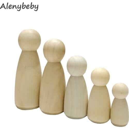 Wooden Woman Dolls 50Pcs Natural Unfinished Wooden Peg Doll Bodies People Shapes Kids Toy Gifts DIY Crafts-Waldorf Toy