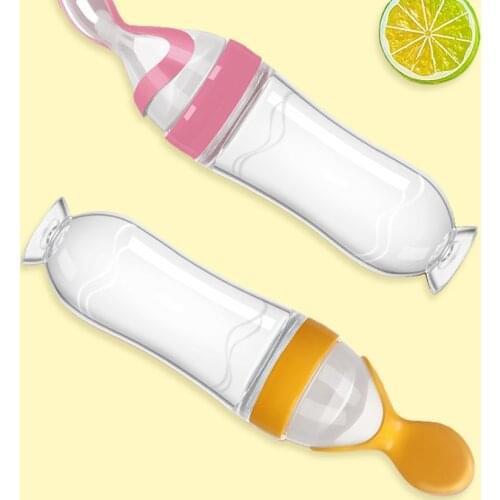 90ml Baby Bottle Spoon Safety Silicone Training Baby Squeezing Feeding Spoon Infant Cereal Food Feed Spoon Baby Gadgets