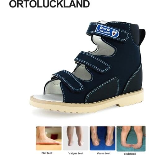 Kids Leather Sandals Boys Orthopedic Health Walking Shoes For Children Babies Elegant Dark Blue Arch Support Bootie