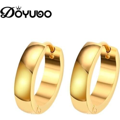 DOYUBO Gold Color Womens Stainless Steel Hoop Earrings Simple Style Round Earrings For Lady Fashion Earrings Accessories DB018