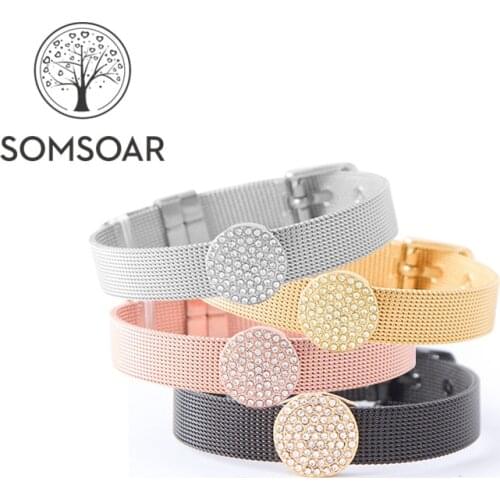 Dropshipping Somsoar Jewelry Mesh Charm Bracelet Set with Deluxe Slide Charms and Stainless Steel Bracelet & Bangles as Gift