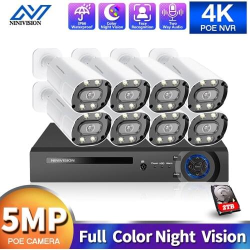 Two-way Audio Video Surveillance IP POE Camera Set 5MP 8ch NVR Kit HD Color Night Vision 8 Channels CCTV Security Camera System