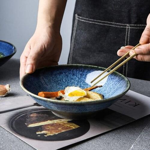 FANCITYJapanese-style ceramic noodle soup bowl, personalized hat ramen bowl, salad bowl, large mouth shallow bowl, creative kiln