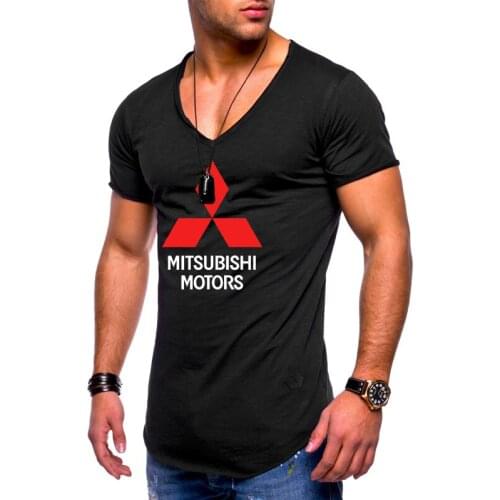 Summer Mens Short Sleeve Mitsubishi Car Logo T-shirt casual solid colour Cotton Mens Tshirts Fashion HipHop Men Clothes