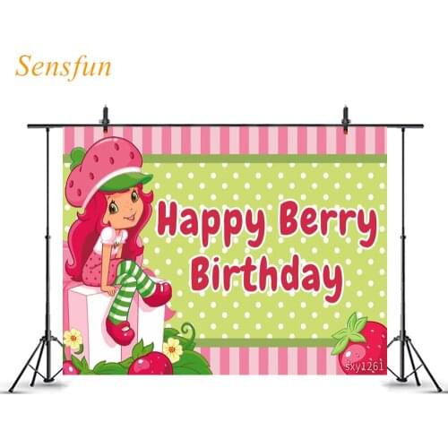LEVOO Photo Background Happy Berry Birthday Girl Strawberry Shortcake Photography Backdrop Photo Booth Photozone Studio Banner
