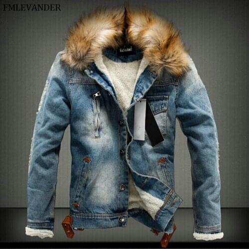 2019 Winter Mens Denim Fashion Jackets And Coats Fur Collar Casual Jackets Men