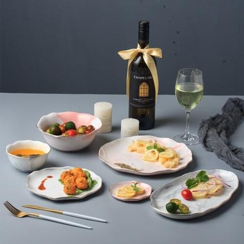 Marble Ins Wind Nordic Gold Tableware Set Combination Plate Bowl Soup Bowl Dish Bowl Hotel Porcelain