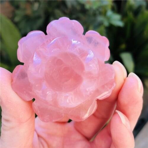 Natural Carved Rose Quartz Gemstone Lotus Flower tiger-ite Lotus Flower Obsidian Lotus Flower Can also do Crystal Ball Stand
