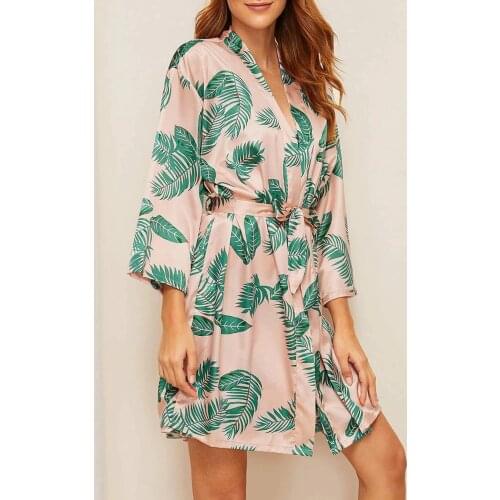 S-4XL French Plant print nightgown Satin Silk Pajamas Women Nightdress Lingerie Robes Underwear Sleepwear Sexy birthday party T5