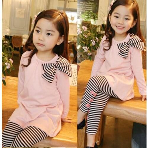Spring Autumn Bow Children 2017 New Girl Clothing Set