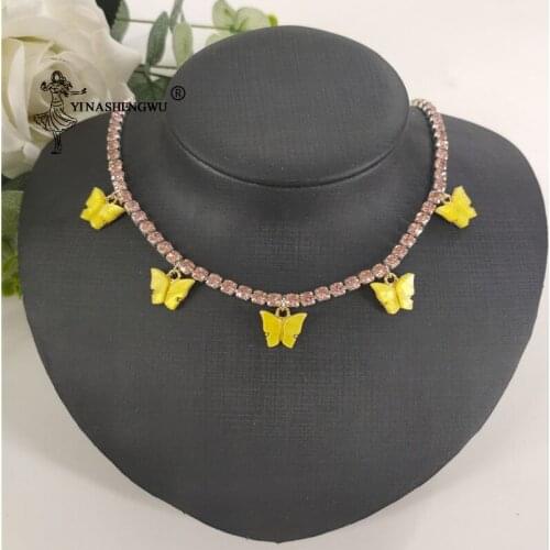 New Sweet Charm Butterfly Necklace Gold And Silver Color Zircon Crystal Butterfly Pendant Necklace Female Collar Wedding Jewelry