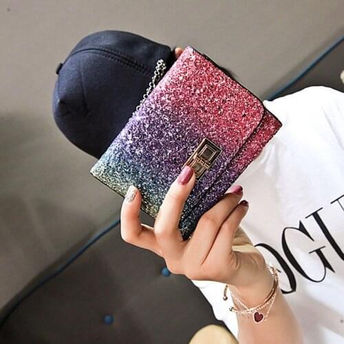 New sequin wallet fashion short three-fold wallet multi-card womens mini coin purse