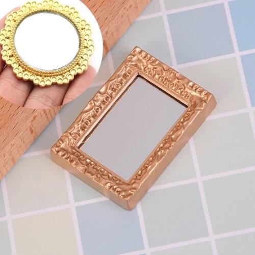 New Fashion Design 1Pc 1/12 Scale Dollhouse Golden Frame Mirror for Dolls Miniature Bathroom Furniture Kids Classic Toy