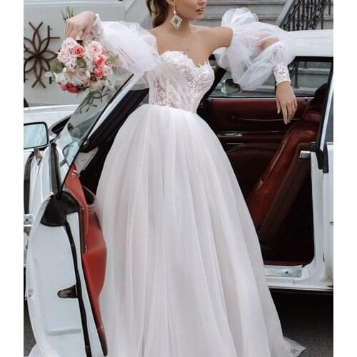 Organza Puff Sleeves White Appliqued Bridal Gown Sleeves Elbow Loose Style Handmade Wedding Arm Cover Decorate For Wedding 2021