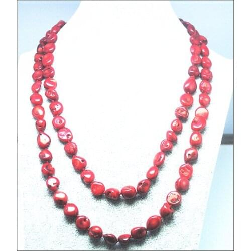 Wholesale Fashion Red Coral Long Chain Necklaces Irregular shapes 120mm lenth of match ladies dress wear by yourself hot selling