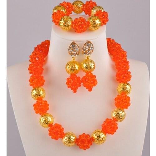 Orange African Necklace Jewelry Set Nigerian Beads Wedding Jewelry Sets