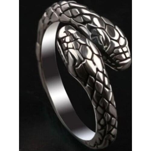 Original design snake-shaped pattern open ring unique designer craftsmanship bohemian style Thai womens silver jewelry