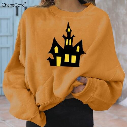 2021 Autumn O-Neck Pullover Women Halloween Hut Print Loose Clothes Oversized Sweatshirt For Women Vintage Harajuku Hoodie