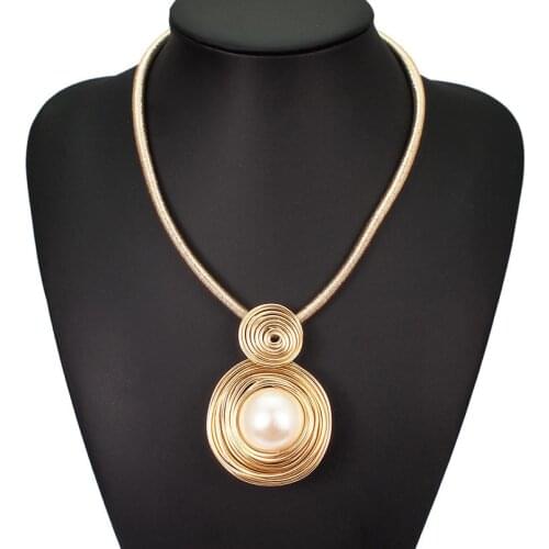 Simulated Pearl Chokers Necklaces For Women Handmade Rope Chain Bib Collar Maxi Statement Necklace Jewelry UKMOC