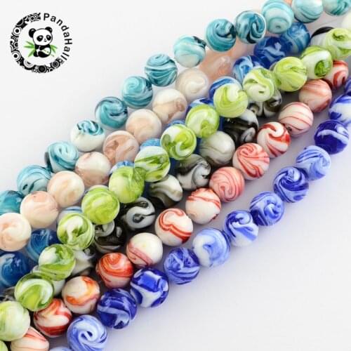 Pandahall 100pcs 14mm Round Shape Beautiful Multicolor Handmade Lampwork Beads Necklace Earring DIY Jewelry Making