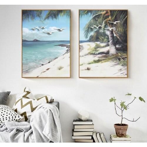 Nordic Fresh Bird Beach Decorative Paintings Wall Art Print Picture Canvas Painting Poster for Living Room No Framed