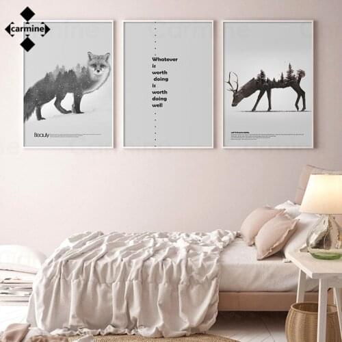 Modern Gery Canvas Paintings Abstract Animals Landscape Wall Posters Fox Tibetan Antelope Letters Print Pictures Decoration Home