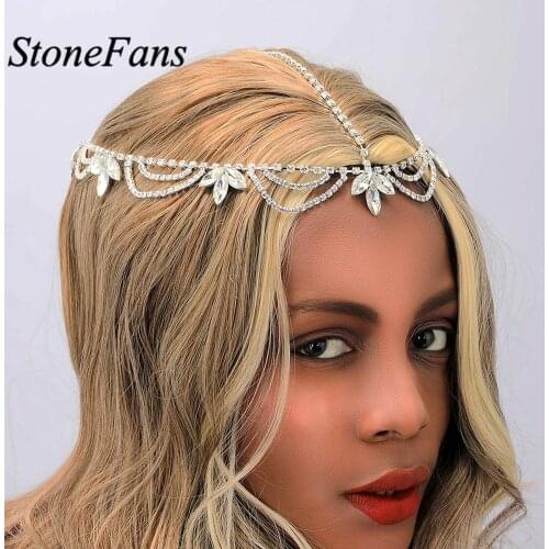 StoneFans Luxury Gold Color Wedding Bridal Hair Chain Jewelry Accessories for Women Flower Rhinestone Crystal Headpiece Jewelry