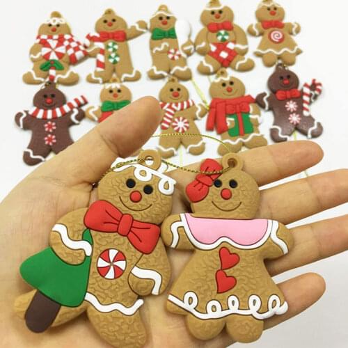 6/12pcs Gingerbread Man Ornaments for Christmas Tree Decoration Xmas Bells Snowflake Hanging Pendants Charms Kids New Year Toys