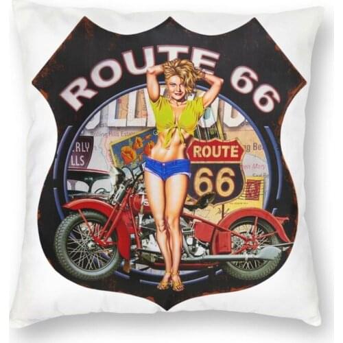 Route 66 Motorcycle Vintage Usa Legend Cushion Cover 40x40 Home Decorative 3D Print Throw Pillow Case for Sofa Double-sided